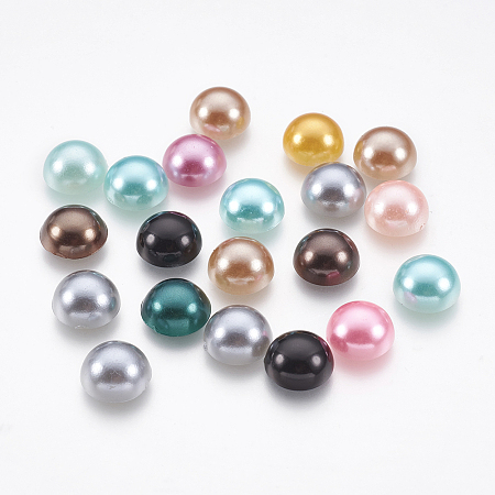 Honeyhandy ABS Plastic Imitation Pearl Cabochons, Half Round, Mixed Color, 10x5mm