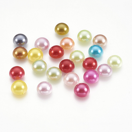 Honeyhandy ABS Plastic Imitation Pearl Cabochons, Half Round, Mixed Color, 8x4mm