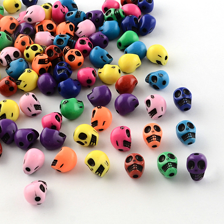 Arricraft Opaque Acrylic Beads, Skull, Mixed Color, 10x8x9mm, Hole: 2mm
