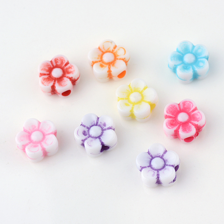 Arricraft Craft Style Acrylic Corrugated Beads, Flower, Mixed Color, 8x8.5x3.9mm, Hole: 2mm