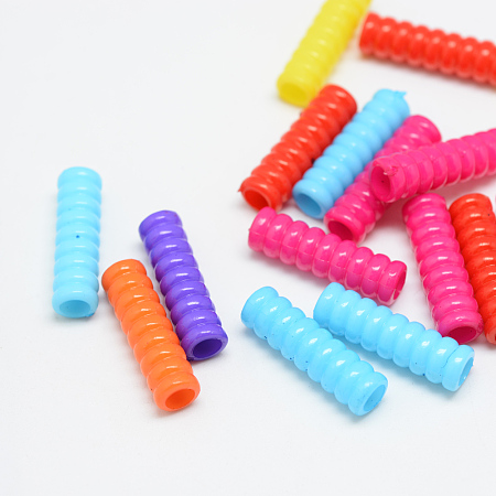 Honeyhandy Opaque Acrylic Beads, Tube, Mixed Color, 24x7mm, Hole: 4.5mm