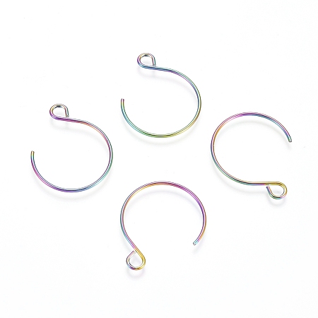 Honeyhandy Ion Plating(IP) 304 Stainless Steel Earring Hooks, Rainbow Color, 22x18mm, Hole: 2.5mm, Pin: 0.8mm