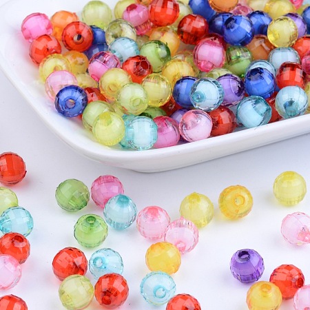 Arricraft Transparent Acrylic Beads, Bead in Bead, Faceted, Round, Mixed Color, 8mm, Hole: 2mm