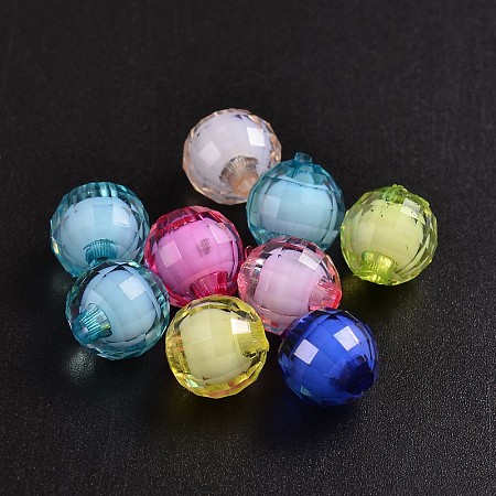 Arricraft Transparent Acrylic Beads, Bead in Bead, Faceted, Round, Mixed Color, 10mm, Hole: 2mm