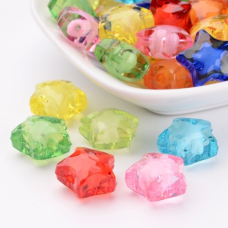 Honeyhandy Transparent Acrylic Beads, Bead in Bead, Star, Mixed Color, 16x15x10mm, Hole: 2mm