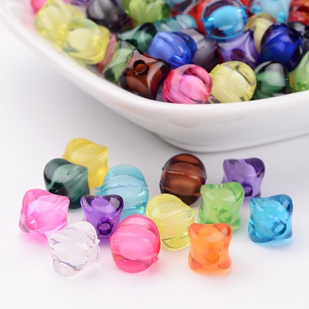 Honeyhandy Transparent Acrylic Beads, Bead in Bead, Rhombus, Mixed Color, 8x10x10mm, Hole: 2mm
