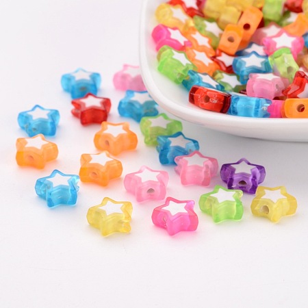 Arricraft Transparent Acrylic Beads, Bead in Bead, Star, Mixed Color, 9x10x4mm, Hole: 2mm