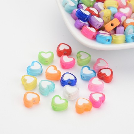 Arricraft Transparent Heart Acrylic Beads, Bead in Bead, Mixed Color, 7x8x4mm, Hole: 2mm