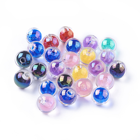 Transparent Acrylic Beads, UV Plating & Rainbow, Bead in Bead, Half Drilled Beads, Round, Mixed Color, 15.5x15mm, Half Hole: 3.5mm