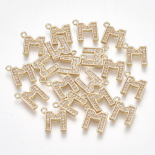 Honeyhandy Brass Cubic Zirconia Charms, Letter, Clear, Real 18K Gold Plated, Letter.M, 10x9x1.5mm, Hole: 1mm