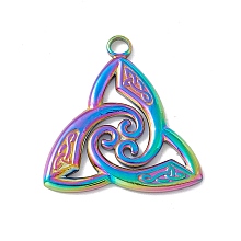 Honeyhandy Ion Plating(IP) 304 Stainless Steel Pendants, Trinity Knot Charms, Rainbow Color, 29x11x2.5mm, Hole: 3mm