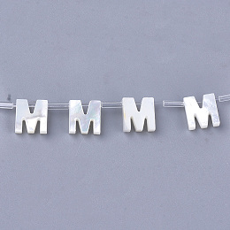 Honeyhandy Natural Sea Shell Beads, White Shell Mother of Pearl Shell, Top Drilled Beads, Letter.M, 10x2.5~11.5x3mm, Hole: 0.8mm