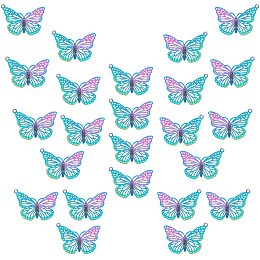 UNICRAFTALE 50pcs Butterfly Charms 201 Stainless Steel Filigree Charms Etched Metal Embellishments Rainbow Color Charm Multicolor Pendants for DIY Jewelry Making Hole 1.2 mm