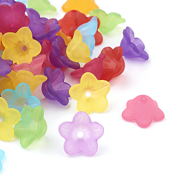 Honeyhandy Transparent Acrylic Beads, Flower, Frosted, Mixed Color, 13x7mm, Hole: 1mm