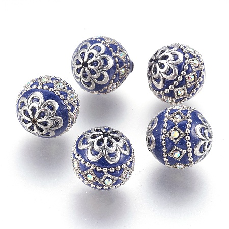 Honeyhandy Handmade Indonesia Beads, with Metal Findings, Round, Antique Silver, Royal Blue, 19.5x19mm, Hole: 1mm
