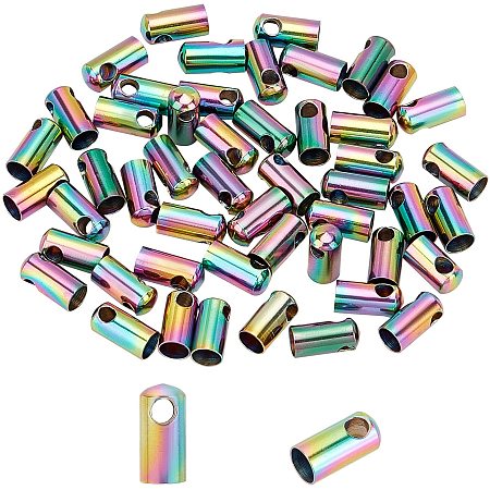 UNICRAFTALE 50pcs 304 Stainless Steel Cord Ends End Caps Metal Cord Ends Cylindrical Metal End Caps with Rainbow-Color for Jewelry Making DIY Hole 2mm