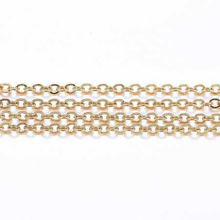 Honeyhandy 304 Stainless Steel Cable Chains, Soldered, with Spool, Flat Oval, Golden, 1.5x1.2x0.3mm