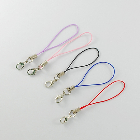 Honeyhandy Cord Loop Mobile Phone Straps, with Brass Lobster Claw Clasps, Mixed Color, 60mm