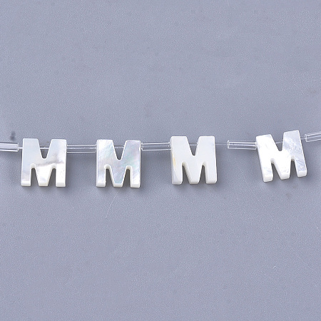 ARRICRAFT Sea Shell Beads, Top Drilled Beads, Letter, Letter.M, 10x9x3mm, Hole: 0.8mm