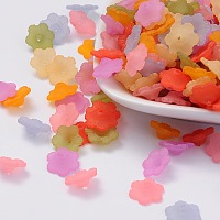 Arricraft Mixed Color Transparent Frosted Acrylic Flower Bead Caps, about 12mm in diameter, 4.5mm thick, hole:1mm