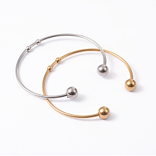 Honeyhandy Fashion 304 Stainless Steel Cuff Bangles Torque Bangles, End with Immovable Round Beads, Mixed Color, 50~65mm