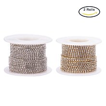 BENECREAT 2 Rolls 2mm Crystal Rhinestone Close Chain Clear Trimming Claw Chain Sewing Craft Silver & Gold, about 10yards/roll