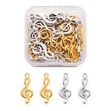 Honeyhandy 40Pcs 2 Colors Tibetan Style Alloy Treble Clef Pendants, Musical Note, Antique Silver & Antique Golden, 26x10x2mm, Hole: 2mm, 20pcs/color