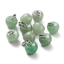 Honeyhandy Natural Green Aventurine Pendants, with Platinum Brass Loops, Apple, 14~15x14x14mm, Hole: 6x3mm