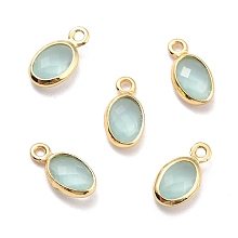 Honeyhandy Eco-Friendly Brass with Glass Pendants,  Long-Lasting Plated, Lead Free & Cadmium Free & Nickel Free, Oval, Real 18K Gold Plated, Medium Aquamarine, 9x4.5x2mm, Hole: 1.2mm