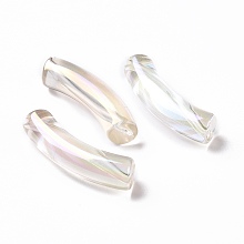 Honeyhandy UV Plating Transparent Rainbow Iridescent Acrylic Beads, Curved Tube, Clear, 32~33x10x8mm, Hole: 1.6mm