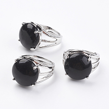 Honeyhandy Adjustable Natural Black Agate Finger Rings, with Brass Findings, US Size 7 1/4(17.5mm)