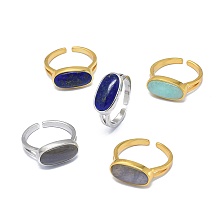 Honeyhandy Adjustable Natural Gemstone Finger Rings, with Brass Findings, Oval, Size 6, 17mm