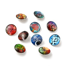 Honeyhandy Mixed Color Tree Pattern Brass Buttons, Jewelry Snap Buttons, with Flat Round Glass Cabochons, 18x10mm, Knob: 5~5.5mm