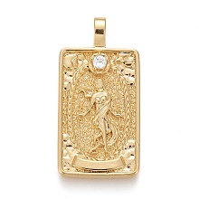 Honeyhandy Brass Micro Pave Clear Cubic Zirconia Pendants, Real 18K Gold Plated, Tarot Card Charms, The World, The World XXI, 30x15x4mm, Hole: 3~4mm