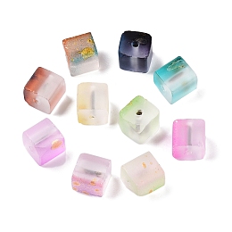 Frosted Glass Beads with Golden Glitter Powder, Two Tone, Cuboid, Mixed Color, 8x8x8mm, Hole: 1.5mm, about: 834pcs/1000g