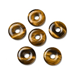 Honeyhandy Natural Tiger Eye Pendants, Donut/Pi Disc Charm, 29.5x5.5mm, Hole: 8.3mm