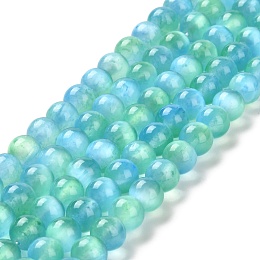 Honeyhandy Natural Selenite Beads Strands, Grade A, Dyed, Round, Cyan, 8mm, Hole: 0.8mm, about 51~52pcs/strand, 15.16~15.35''(38.5~39cm)