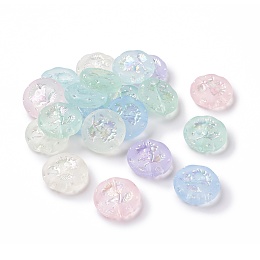 Honeyhandy Transparent Frosted Acrylic Beads, AB Color Plated, Flat Round with Flower, Mixed Color, 18x5mm, Hole: 1.8mm, 399pcs/500g