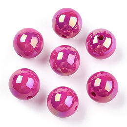 Honeyhandy UV Plating Rainbow Iridescent Acrylic Beads, Round, Plum, 15~15.5x15.5~16mm, Hole: 2.7mm