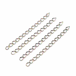 Honeyhandy 304 Stainless Steel Chain Extender, Dapped Curb Chain, Rainbow Color, 45~52mm, Link: 4.5x2.5x0.5mm