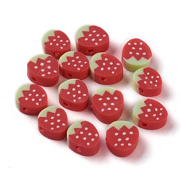 Honeyhandy Handmade Polymer Clay Beads, Strawberry, Red, 10~11x8~10x4.5mm, Hole: 1.6mm