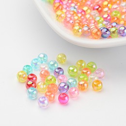 Arricraft Transparent AB Color Acrylic Beads, Round, Mixed Color, 4mm, Hole: 1.5mm