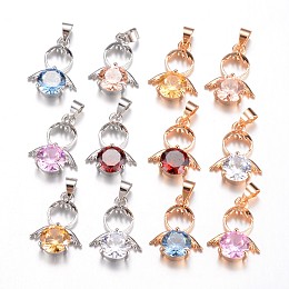 Honeyhandy Brass Cubic Zirconia Pendant, Angel, Mixed Color, 20x14x5mm, Hole: 4x5mm