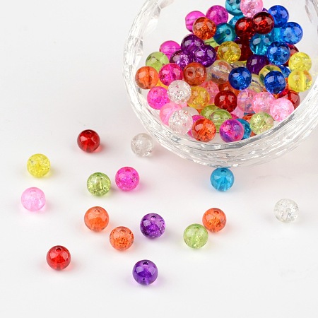 PandaHall Elite Crackle Glass Beads Strands, Round, Mixed Color, 6mm, Hole: 1.3~1.6mm