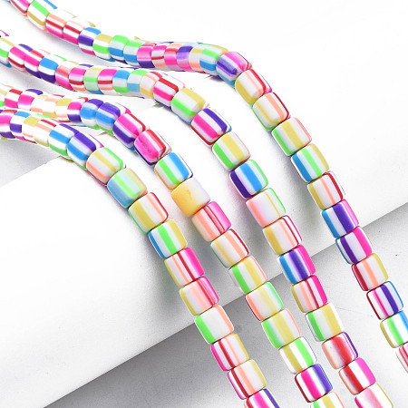 ARRICRAFT Handmade Polymer Clay Bead Strands, Column, Colorful, 6.5x6mm, Hole: 1.2mm, about 61pcs/strand, 15.75 inch(40cm)