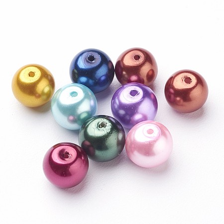 ARRICRAFT 100pcs 10mm Mixed Color Round Glass Pearl Beads Strands Dyed Beads for Jewelry Necklace Craft Making, hole: 1.5mm