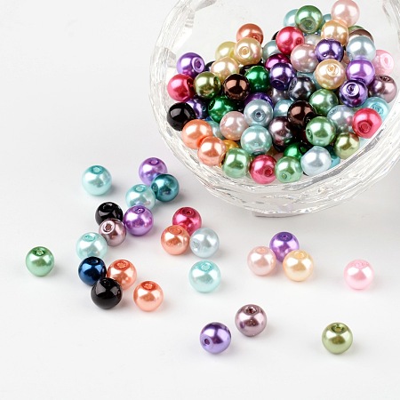 PandaHall Elite 6mm Multicolor Round Glass Pearl Beads About 200pcs for Jewelry Necklace Craft Making