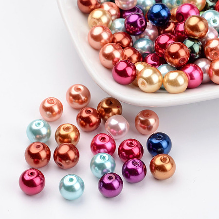 ARRICRAFT 200pcs 8mm Mixed Color Round Glass Pearl Beads Strands Dyed Beads for Jewelry Necklace Craft Making