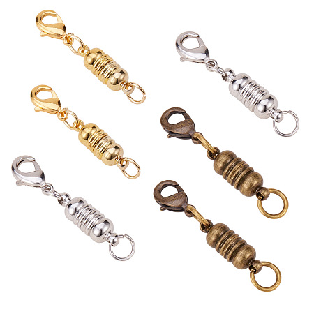 PandaHall Elite Mixed Color 17x6mm Oval Brass Magic Magnetic Clever Clasps with Lobster Claw Clasp for Jewelry Making, 6 Sets/bag