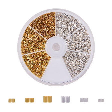 PandaHall Elite 1 Box Brass Tube Crimp Beads Sets in 3 Sizes for Jewelry Making Mixed Color
